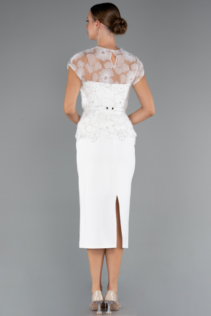 Abendkleid Midi Spitze Weiß ABK2427