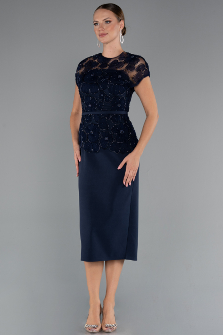 Abendkleid Midi Spitze Marineblau ABK2427