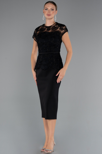 Abendkleid Midi Spitze Schwarz ABK2427