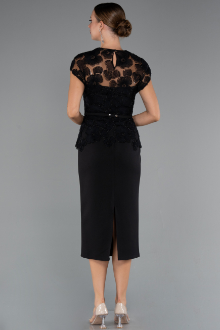 Abendkleid Midi Spitze Schwarz ABK2427