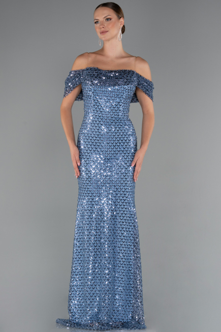 Abendkleid Lang Perlenbesetzt Indigo ABU5239