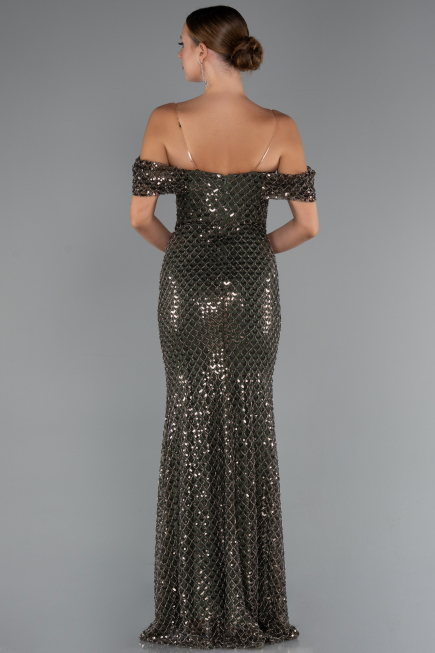 Abendkleid Lang Perlenbesetzt Khaki ABU5239
