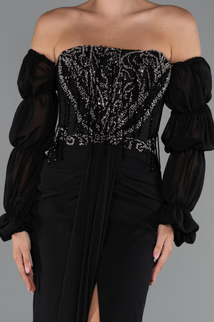 Abendkleid Lang Chiffon Schwarz ABU5241