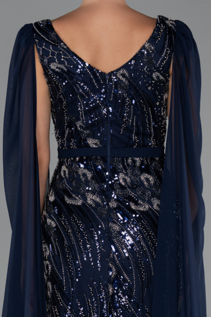 Abendkleid Lang Perlenbesetzt Marineblau ABU5248