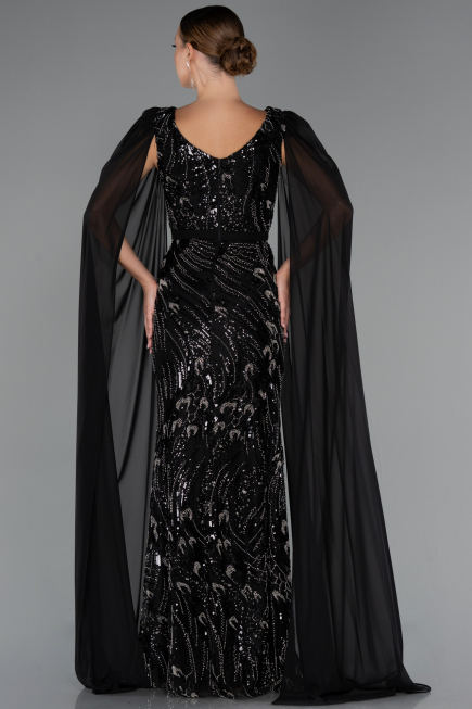 Abendkleid Lang Perlenbesetzt Schwarz ABU5248