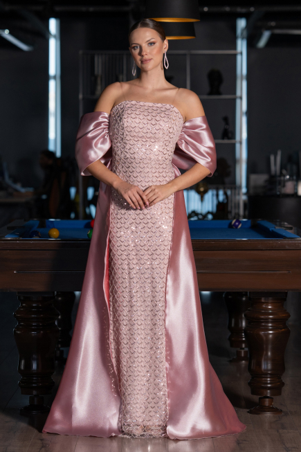 Abendkleid Lang Perlenbesetzt Puder ABU5234