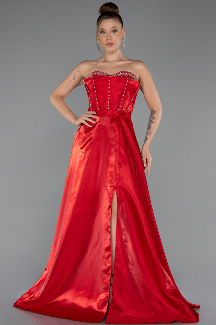 Abendkleid Lang Satin Rot ABU5264