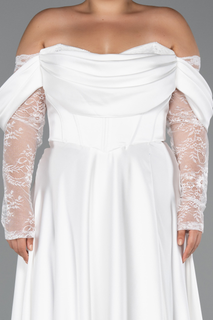 Kleider in Großen Größen Lang Satin Weiß ABU5261