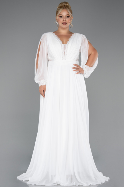 Kleider in Großen Größen Lang Chiffon Weiß ABU5276