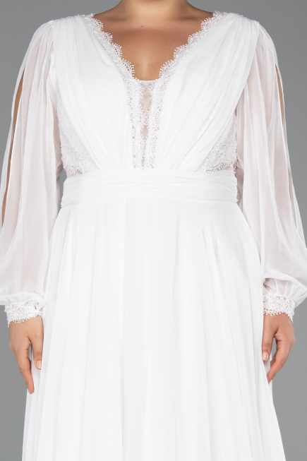 Kleider in Großen Größen Lang Chiffon Weiß ABU5276