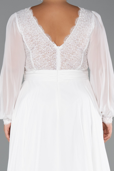 Kleider in Großen Größen Lang Chiffon Weiß ABU5276