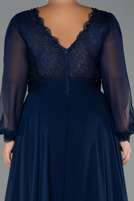 Kleider in Großen Größen Lang Chiffon Marineblau ABU5276