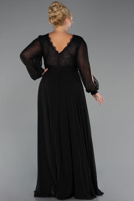 Kleider in Großen Größen Lang Chiffon Schwarz ABU5276