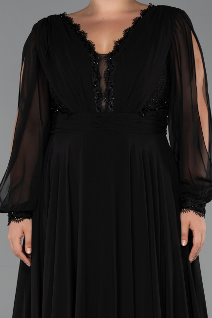 Kleider in Großen Größen Lang Chiffon Schwarz ABU5276