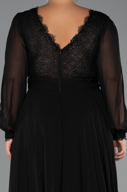 Kleider in Großen Größen Lang Chiffon Schwarz ABU5276
