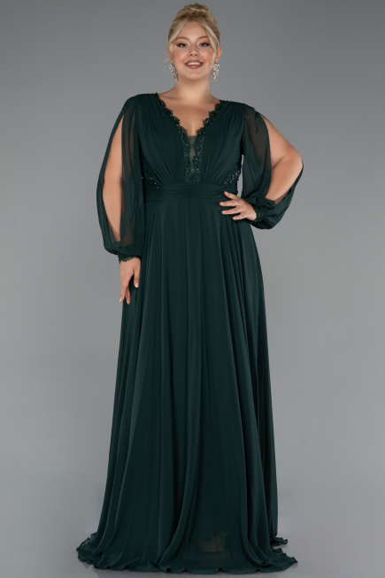 Kleider in Großen Größen Lang Chiffon Smaragdgrün ABU5276