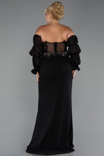 Abendkleid in Übergröße Lang Chiffon Schwarz ABU5242