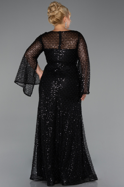 Abendkleid in Übergröße Lang Perlenbesetzt Schwarz ABU5243