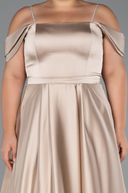 Abendgarderobe in Großen Größen Lang Satin Beige ABU5251