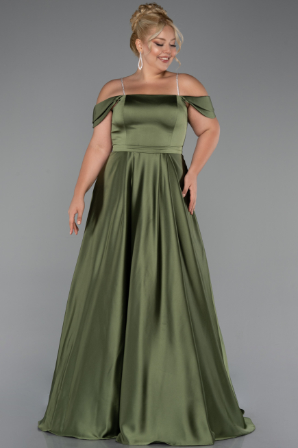 Abendgarderobe in Großen Größen Lang Satin Khaki ABU5251