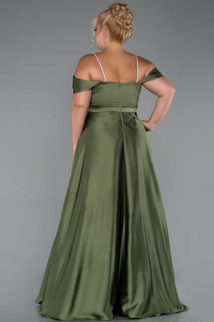 Abendgarderobe in Großen Größen Lang Satin Khaki ABU5251