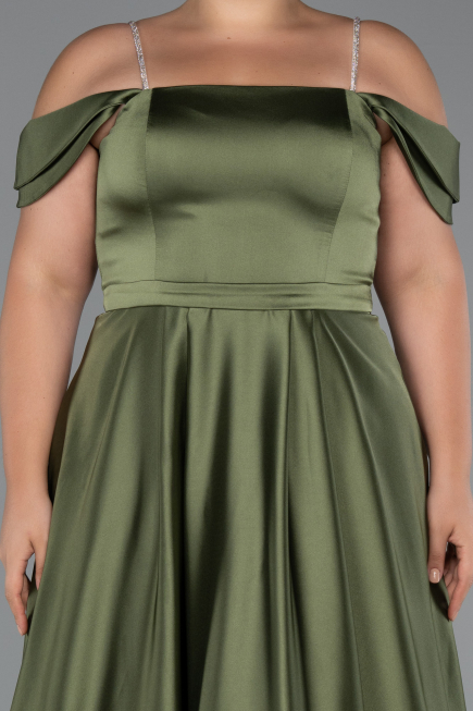 Abendgarderobe in Großen Größen Lang Satin Khaki ABU5251
