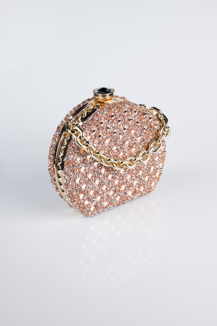 Abendtasche Steinbesetzt Gold-Altrosa SH854