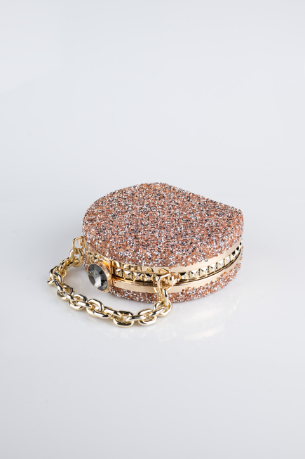 Abendtasche Steinbesetzt Gold-Altrosa SH854