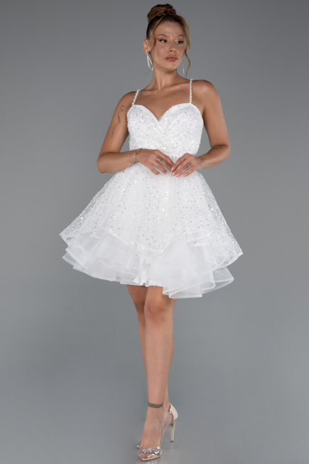 Abendkleid Kurz Weiß ABK2435