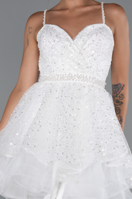 Abendkleid Kurz Weiß ABK2435