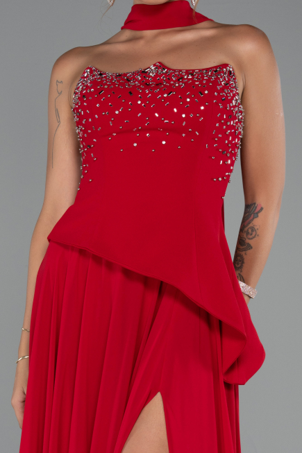 Abendkleid Lang Chiffon Rot ABU5280