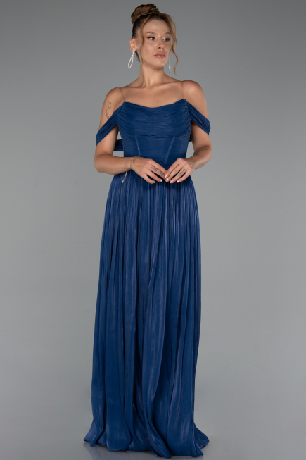 Partykleid Lang Chiffon Marineblau ABU5283