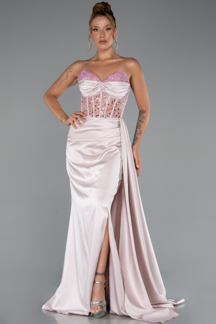Abendkleid Lang Satin Puder ABU5288