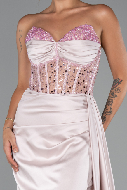 Abendkleid Lang Satin Puder ABU5288