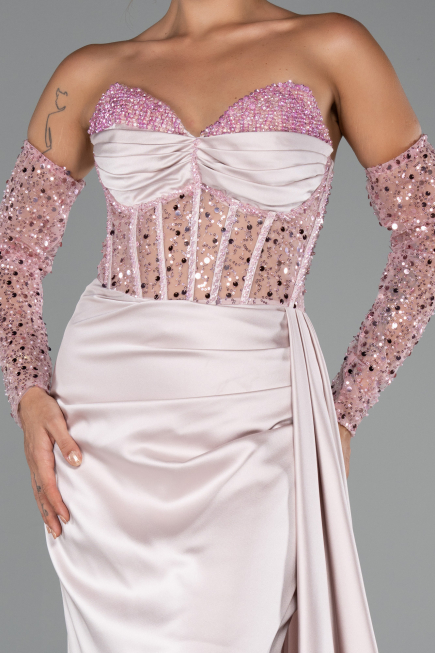 Abendkleid Lang Satin Puder ABU5288