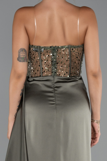 Abendkleid Lang Satin Khaki ABU5288