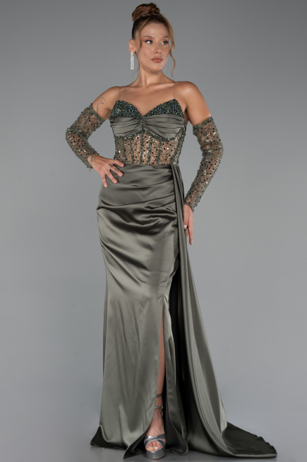 Abendkleid Lang Satin Khaki ABU5288