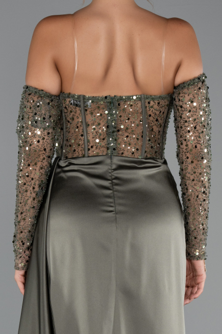 Abendkleid Lang Satin Khaki ABU5288