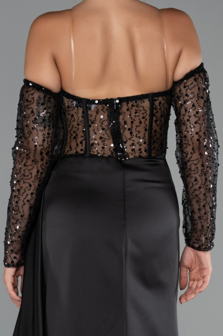 Abendkleid Lang Satin Schwarz ABU5288