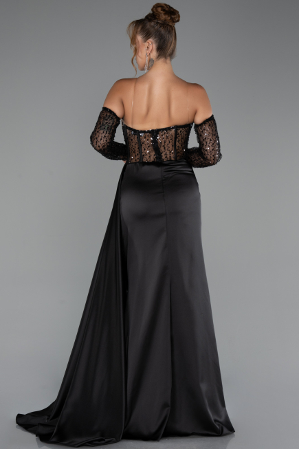 Abendkleid Lang Satin Schwarz ABU5288
