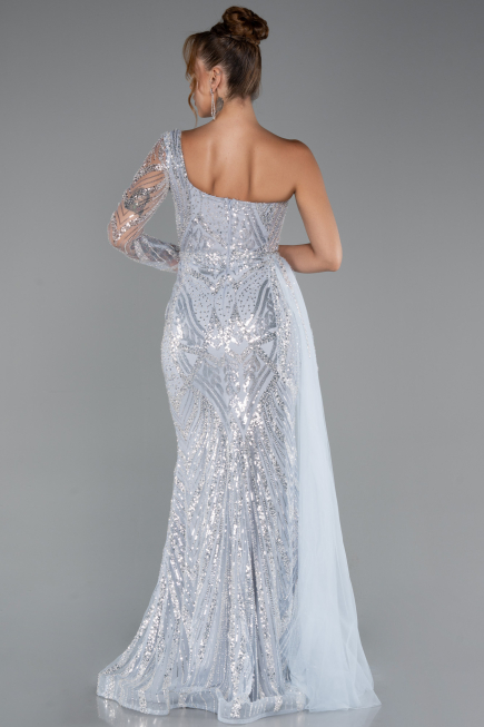 Abendkleid Lang Perlenbesetzt Eisblau ABU5269