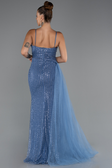 Abendkleid Lang Perlenbesetzt Indigo ABU5297
