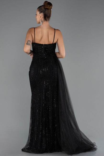 Abendkleid Lang Perlenbesetzt Schwarz ABU5297