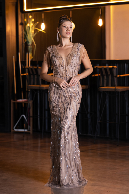 Gold Abendkleid Schuppig Lang ABU5312