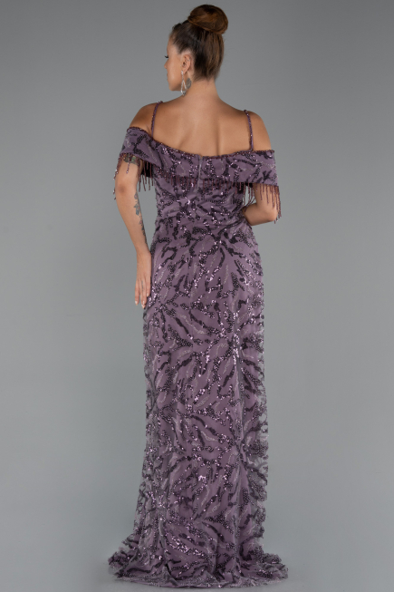 Abendkleid in Übergröße Lang Perlenbesetzt Lavendel ABU5326