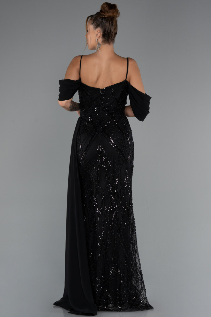 Abendkleid Lang Perlenbesetzt Schwarz ABU5316