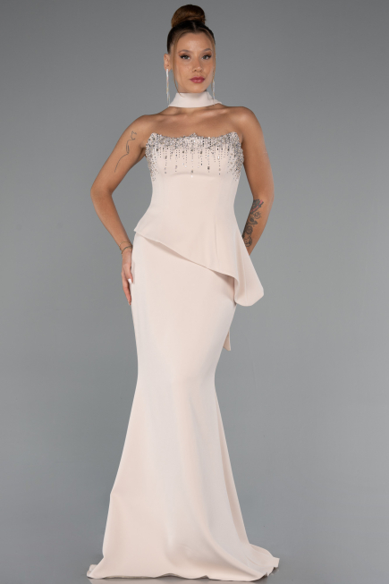 Abendkleid im Meerjungfrau-Stil Lang Beige ABU5329