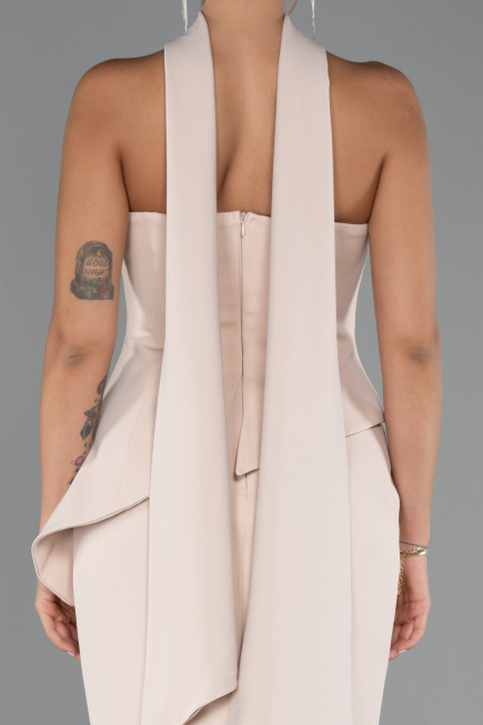 Abendkleid im Meerjungfrau-Stil Lang Beige ABU5329