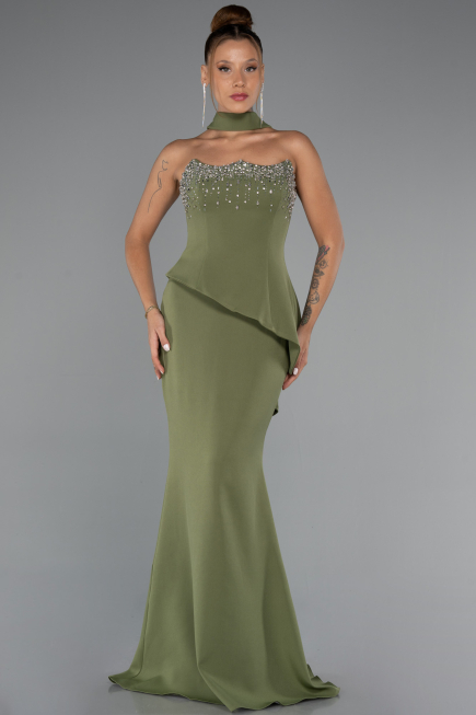 Abendkleid im Meerjungfrau-Stil Lang Khaki ABU5329
