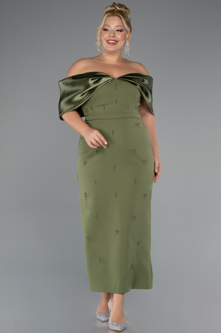 Einladungskleid In Übergröße Midi Khaki ABK2379